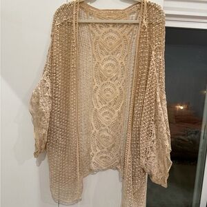Beige crochet boho handmade kimono from Thailand
